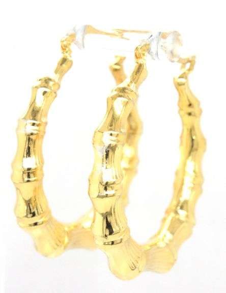 Medium bamboo style hoop earrings in 925 sterling silver