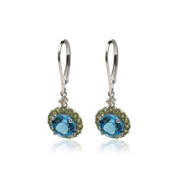 Genuine Blue Topaz & Peridot Halo Earrings in 925 Silver – Brilliant Color Contrast