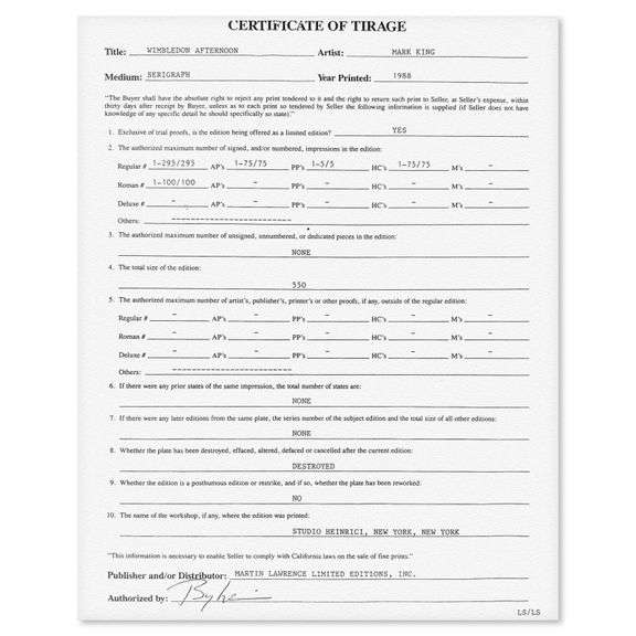 "Wimbledon Afternoon" by Mark King (1931-2014)