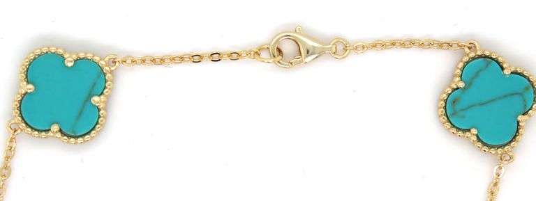 925 Sterling silver 12mm turquoise and cubic zirconia clover link bracelet