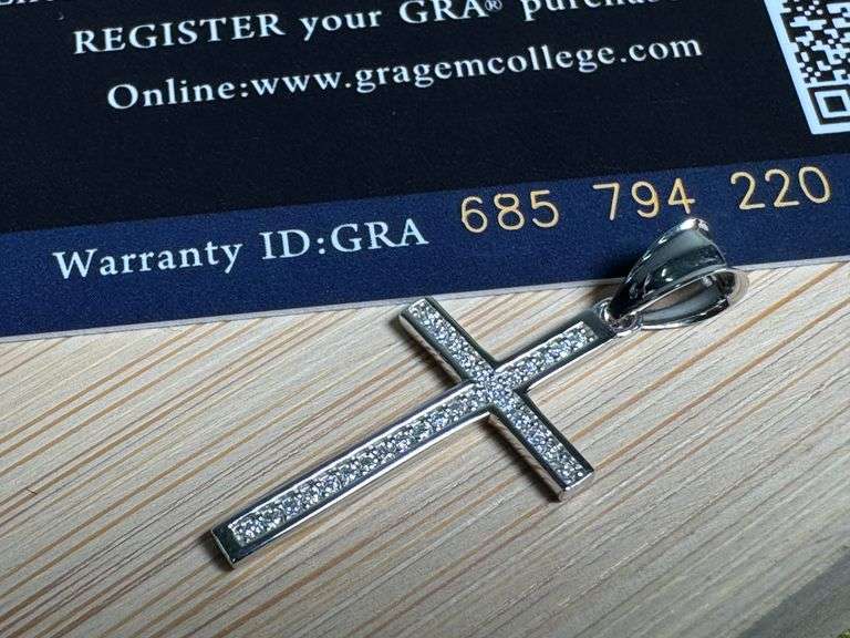 Rhodium Plated 925 Sterling Silver Moissanite Cross Pendant