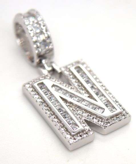 Initial N cubic zirconia pendant in 925 sterling silver