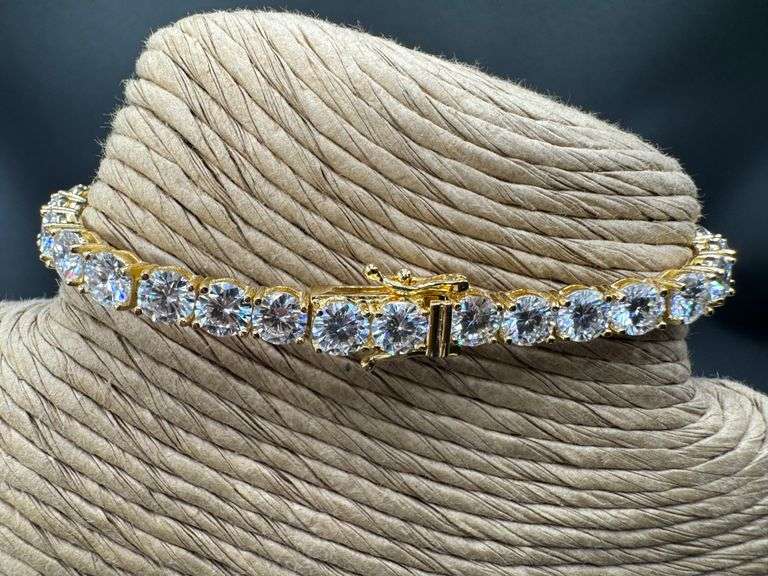 Gold Plated 925 Sterling Silver Moissanite Stone 5mm Tennis Bracelet 8 Inch