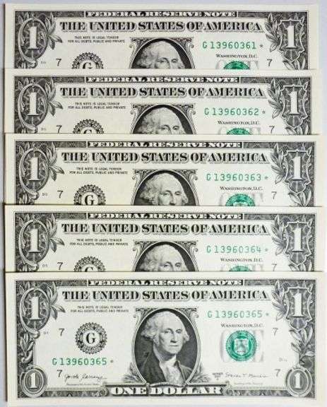 (5) Superb Crisp $1 2017A Star Replacement Notes Chicago-Consecutive!