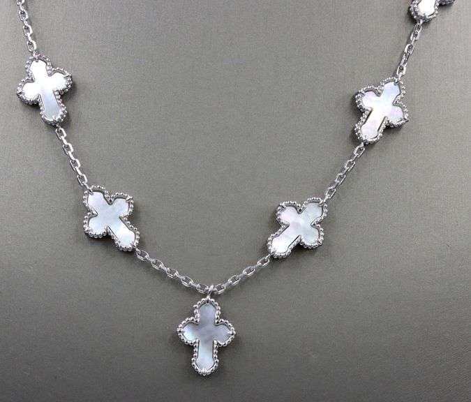 925 Sterling silver mother of pearl cross link necklace