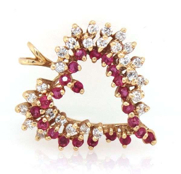 Classicc 14K YG Ruby and Diamond Heart Pendant