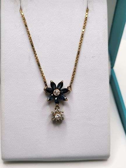 Rare Italian vintage 18k gold chain and sapphire and diamond pendent