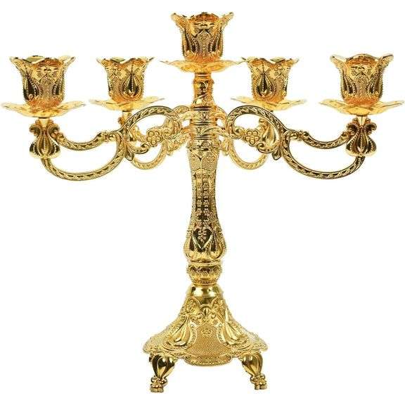 Five-Arm Copper Candelabra Gold-Tone