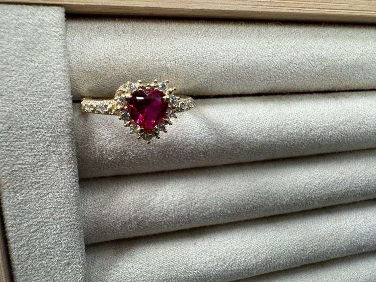 14k Yellow Gold Heart Ring w/ White & Pink CZ's Size 7