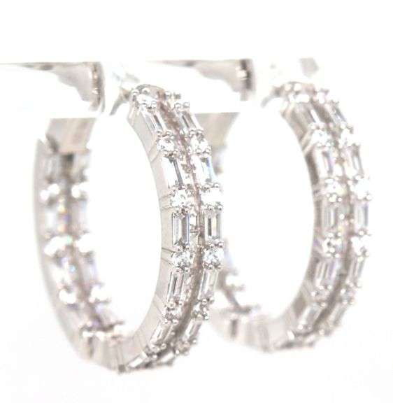 925 Sterling silver double row cubic zirconia hoop earrings