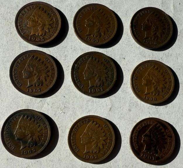 Nine Full Liberty 1900 Era Indian Cents