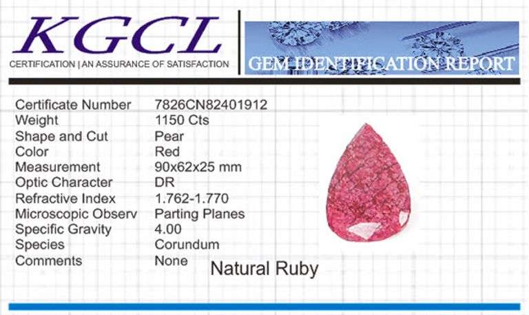 Magnificent Huge Museum Size 1150 Ct Certified Red Ruby Solitaire