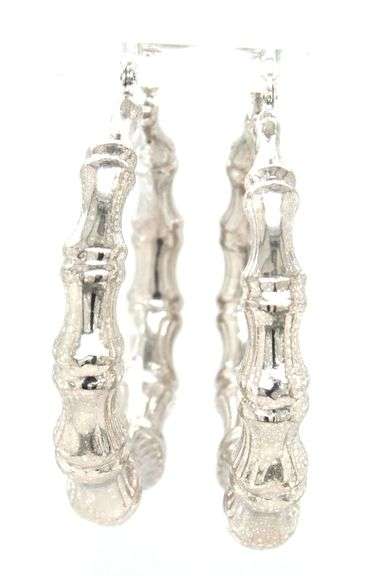 925 Sterling silver large bamboo style hoop earrings