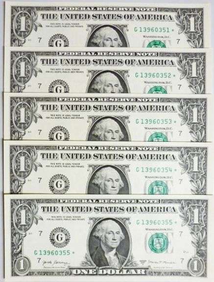 (5) Superb Crisp $1 2017A Star Replacement Notes Chicago-Consecutive!.