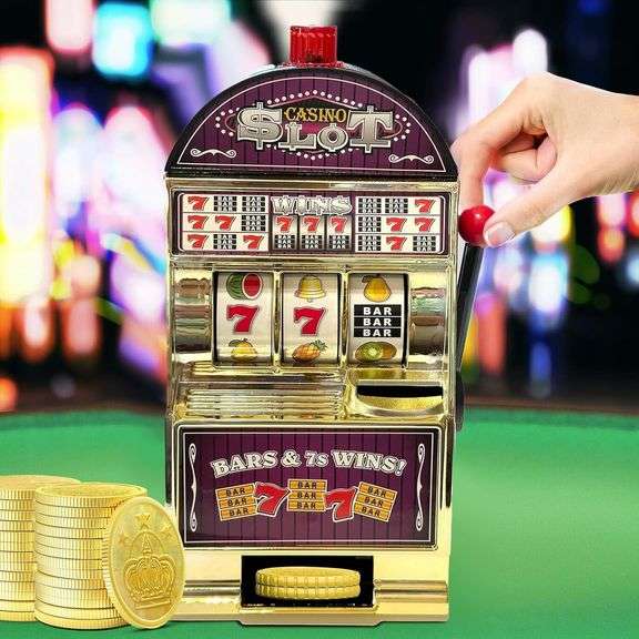 Gold Slot Machine with Lights and Coins