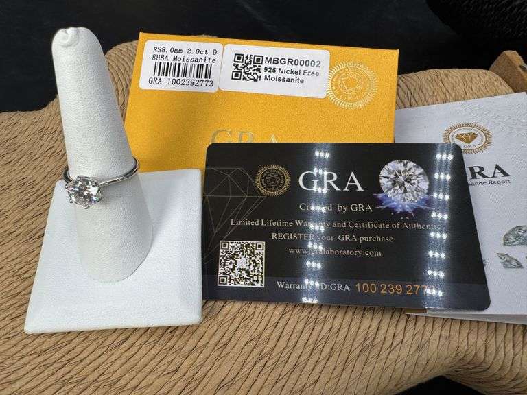 Rhodium Plated 925 Sterling Silver 2 Carat Moissanite Engagement Ring Size 8