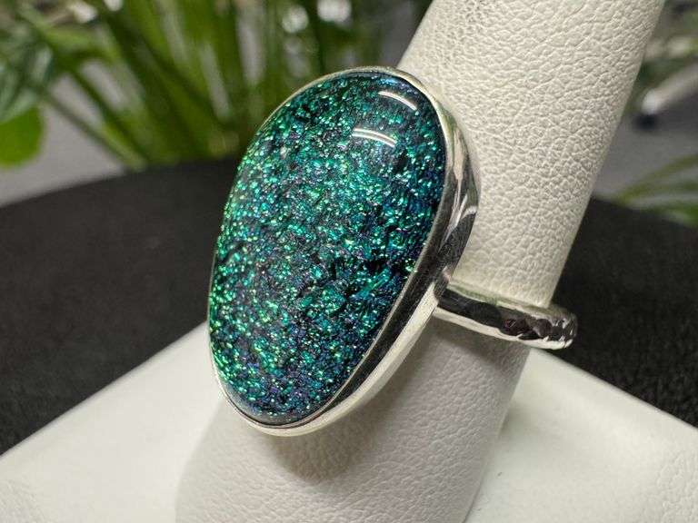Sterling Silver 925 One of a Kind Dichroic Glass Ring Size 9