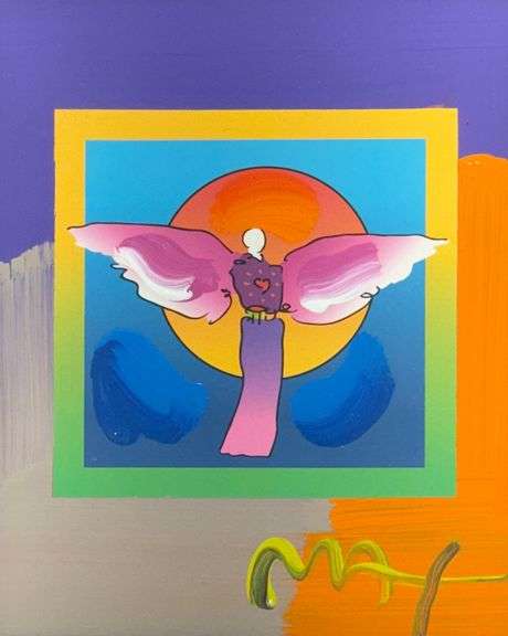 Peter Max Original Mixed Media with Acrylic Signed 'Angel with Sun on Blends'