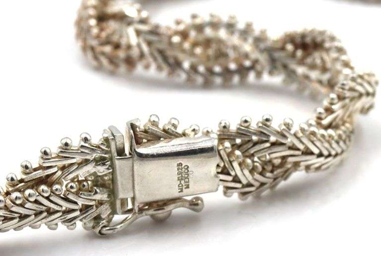 Set of Vintage 925 sterling silver Mexico braided double chain necklace and bracelet