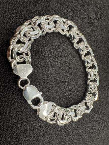 Sterling Silver 925 Heavy Double Curb 12mm Offset Cuban Chain Italy Bracelet 8"