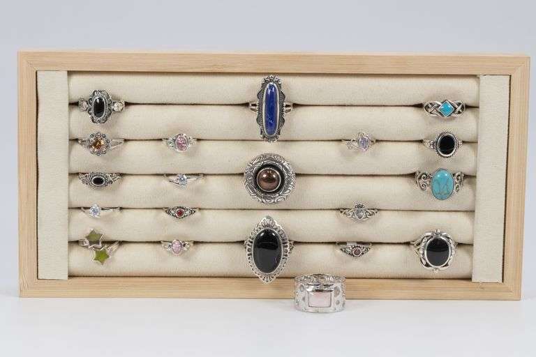 .925 Sterling Silver Curated 20 Ring Lot Various Sizes & Styles