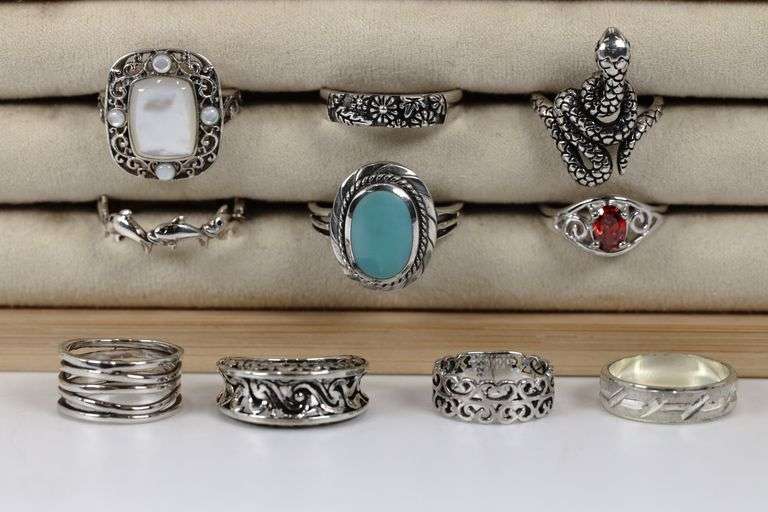 Sterling Silver Curated Ring Assortment Various Sizes & Styles (10 Ring Lot)