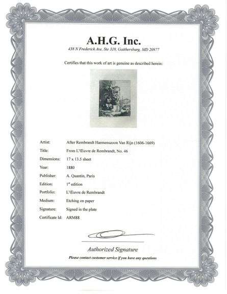 Extremely Rare and Collectible Antique Etching After Rembrandt, c. 1880