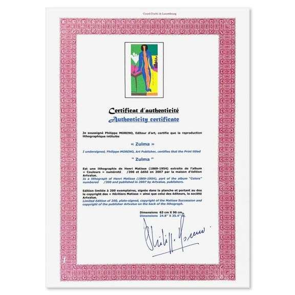 "Zulma" by Henri Matisse 1869-1954 (After)