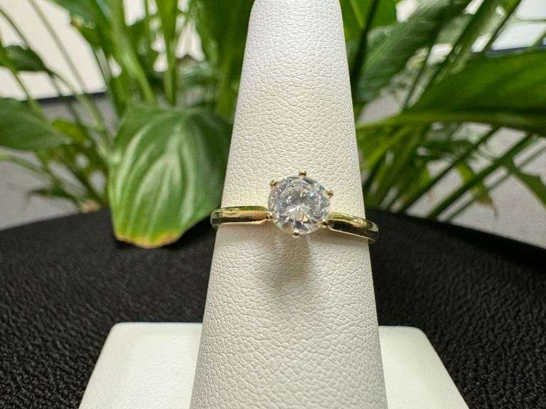 10k Yellow Gold Classic White CZ Solitaire Engagement Band Ring Size 6.75