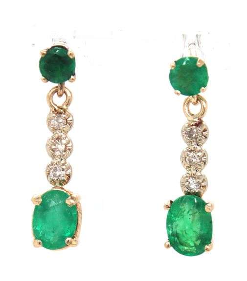 14kt Yellow gold 1.75ctw emerald and diamond dangle earrings