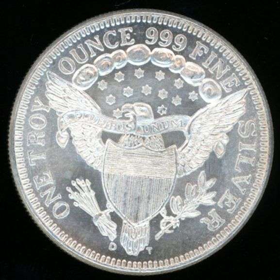 One Troy Ounce .999 Fine Silver Round w/Bust Dollar Design