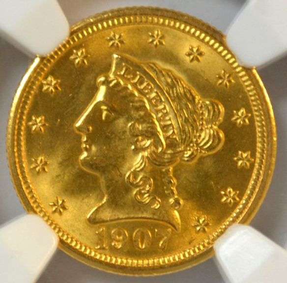 Shimmering Gem BU 1907 US $2.50 Liberty Gold Piece. NGC MS65