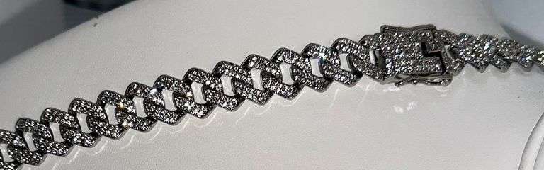 Sparkling Huge 114.5 Gram 14 Kt White Gold Plated Miami Cuban Link Necklace