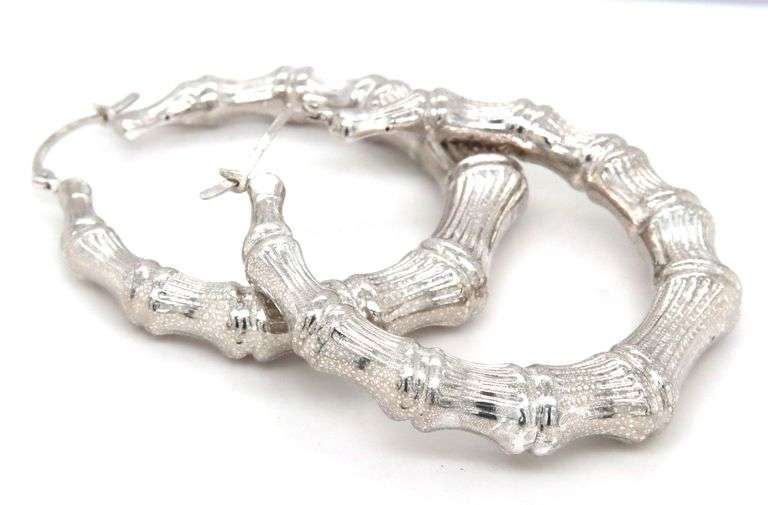 925 Sterling silver large bamboo style hoop earrings