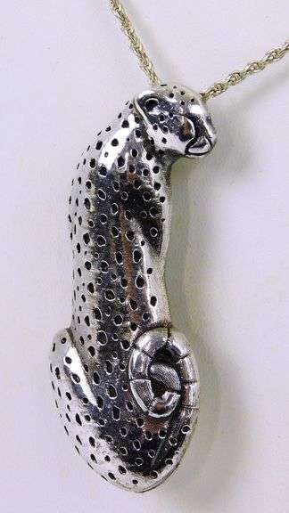Large Sterling Leopard Pendant/Pin & Chain
