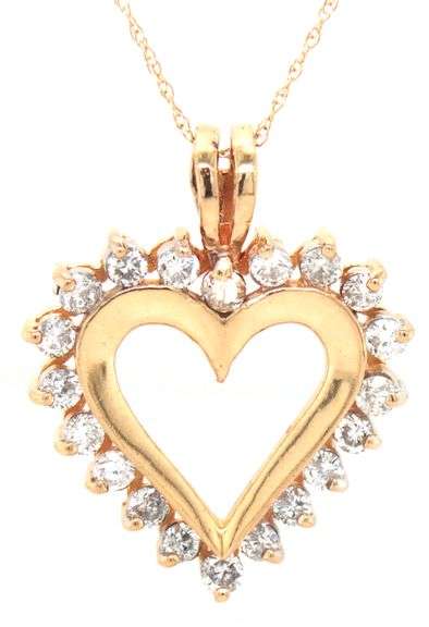 14kt Yellow gold 0.75ctw open heart diamond pendant on chain
