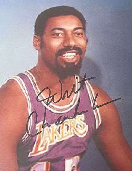HAND SIGNED WILT CHAMBERLAIN 8X10 MOUNTED IN A 11X14 DISPLAY WITH COA