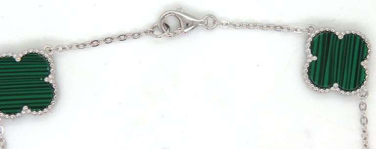 925 Sterling silver 5 clover malachite link bracelet