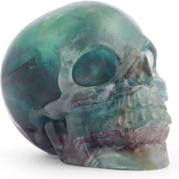 Hand-Carved Rainbow Fluorite Crystal Skull
