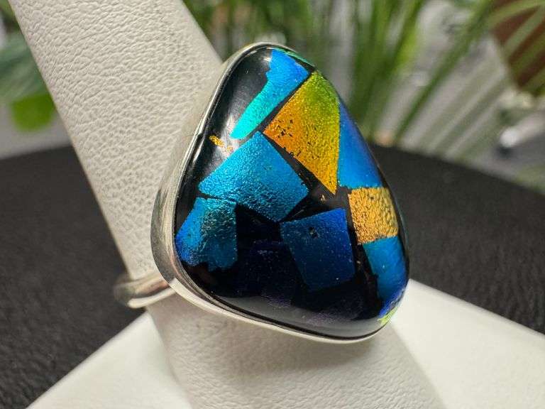 Sterling Silver 925 One of a Kind Dichroic Glass Ring Size 8
