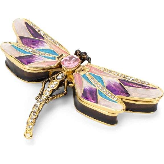 Dragonfly Enamel Trinket Box with Crystal