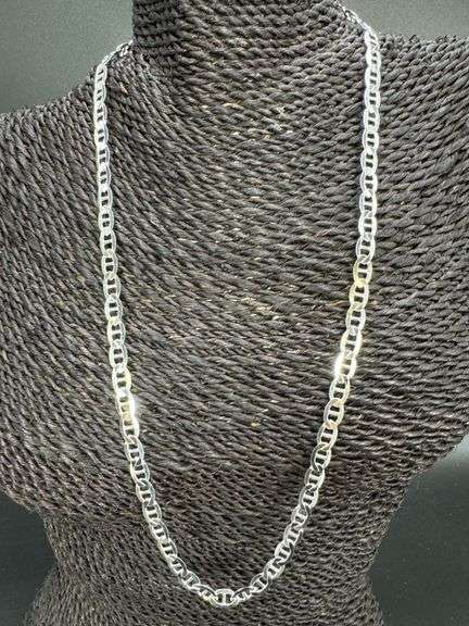 Sterling Silver Flat Marina Link Chain 6.6mm 925 Italy Anchor Mariner Necklace 24"