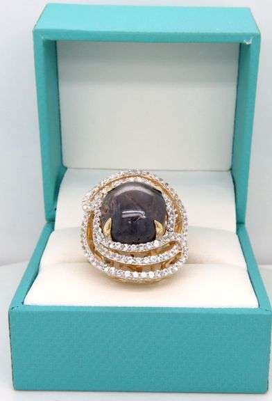 Breathtaking Huge 22.27CTS Round Cabochon-Cut Star Ruby & 1.95CTW Round Colorless Sapphire Ring in 1