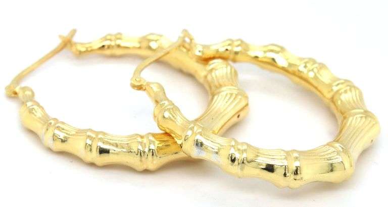 Medium bamboo style hoop earrings in 925 sterling silver