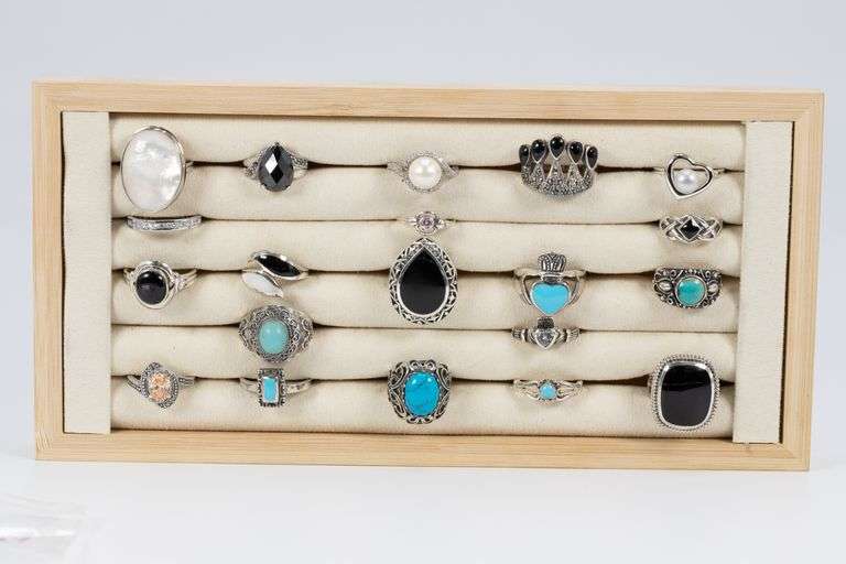 .925 Sterling Silver Curated 20 Ring Lot Various Sizes & Stones