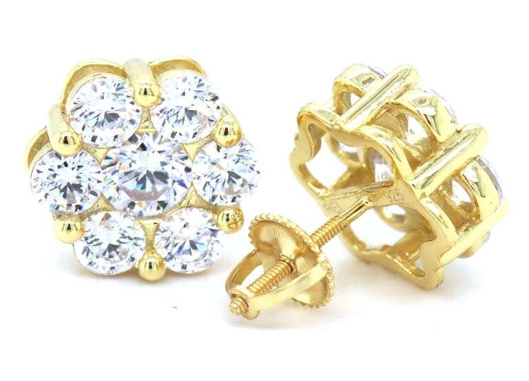 925 Sterling silver flower style cubic zirconia stud earrings