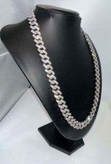 Sparkling Huge 114.5 Gram 14 Kt White Gold Plated Miami Cuban Link Necklace
