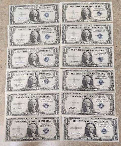 1 Dozen Mixed Date Uncirculated Silver Certificates