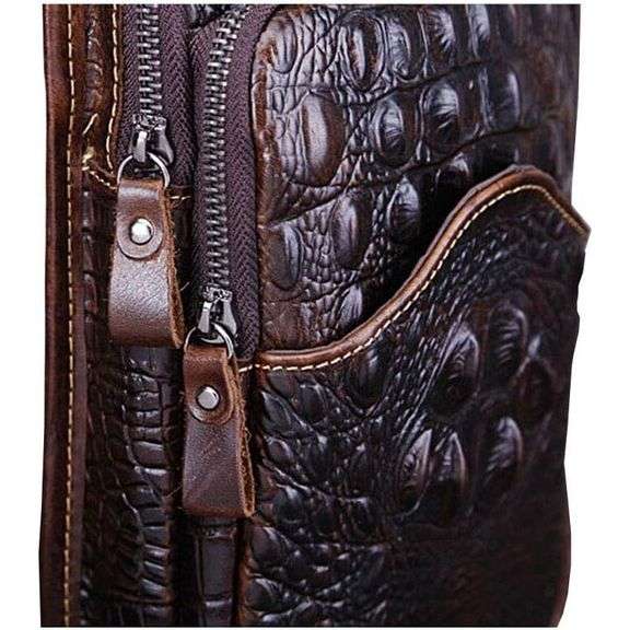 Genuine Leather Crocodile-Pattern Sling Bag