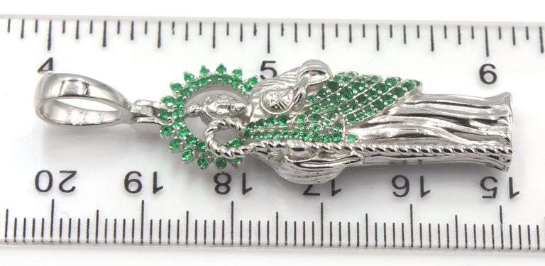 925 Sterling silver green cubic zirconia religious pendant